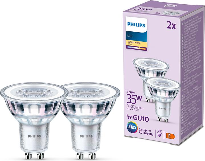 Produktbild Philips LED Classic (GU10, 3.50 W, 255 lm, 2 x, F)
