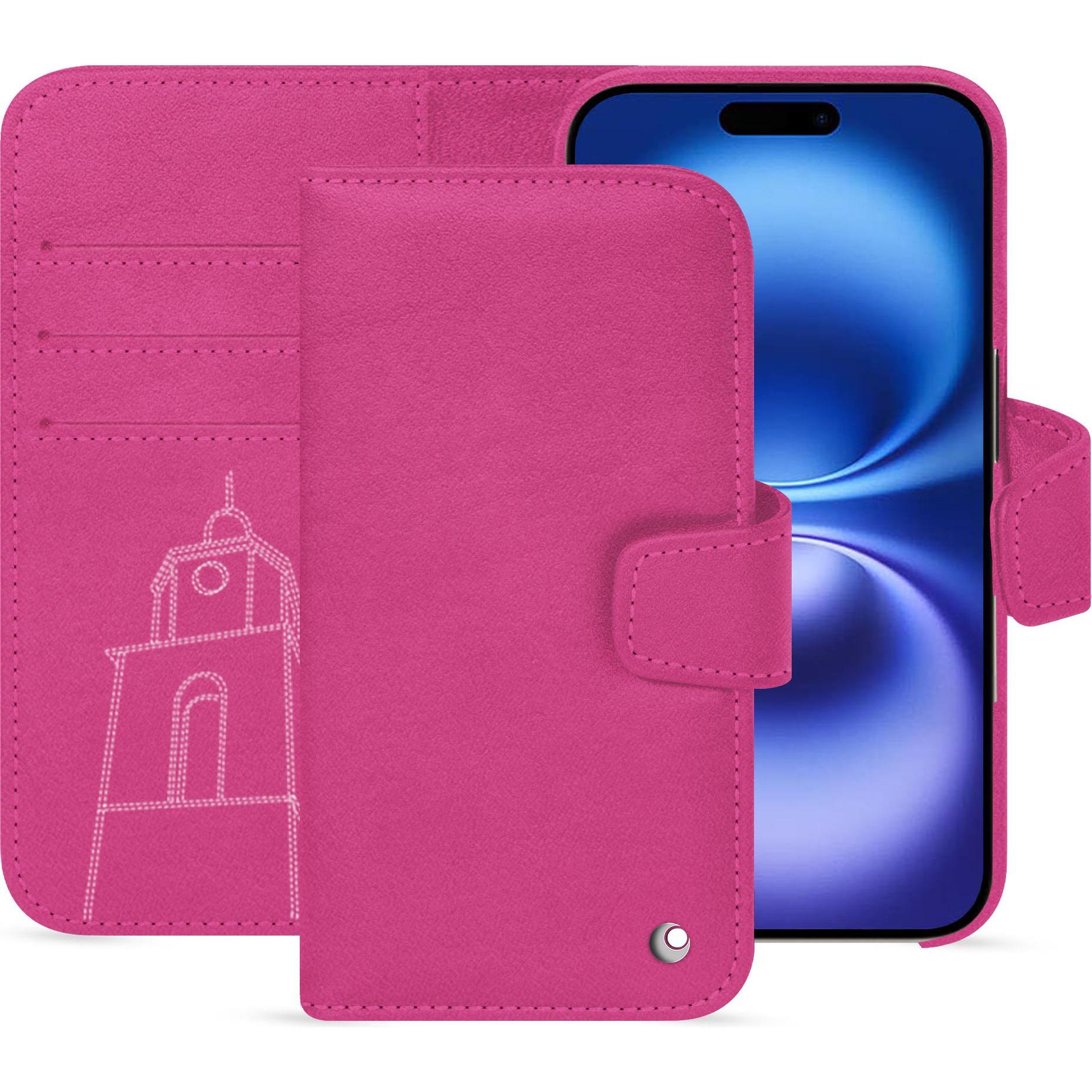 Noreve Lederschutzhülle Apple iPhone 16 (Apple iPhone 16), Smartphone Hülle, Rosa
