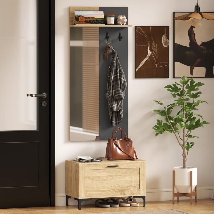 Produktbild Homcom Garderobe Set MDF, Spiegel Naturholz