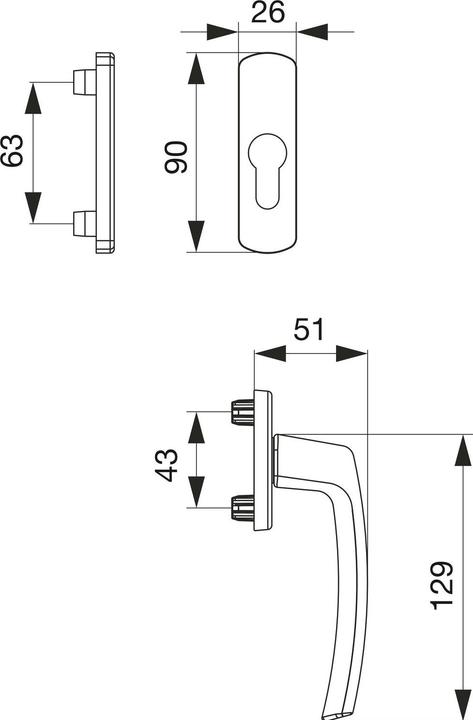 Actual product image Maco Balcony door handle half set HARMONY - outside high, titanium anodised
