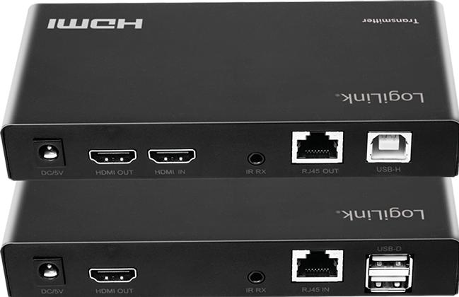 Image du produit LogiLink Kit extender HDMI via LAN, KVM, 2x USB-A, 1080p, HDCP, IR, sortie de boucle (Rallonge)