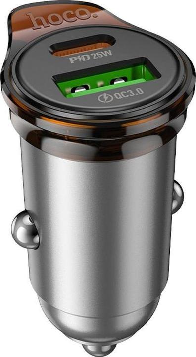 Produktbild Hoco ładowarka samochodowa USB A + Typ C + kabel Typ C do Lightning PD QC3.0 43W NZ16A szara