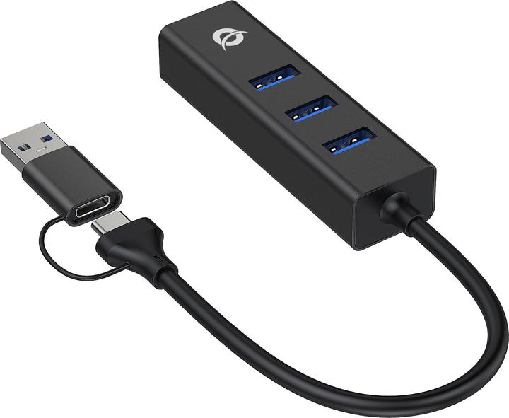 Produktbild Conceptronic Adapter USB3.0-> RJ45,3xUSB3.0,TypC Ad 0.15m sw (USB-A, USB-C, 4 Ports)