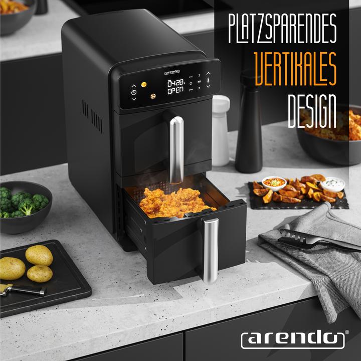 Produktbild Arendo Heissluftfritteuse, 2 Kammern Übereinander, XXL Doppelkammer Airfryer 11 L, Dual Zone, 2400 W