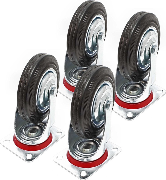 Produktbild Wiltec Lenkrollen Set 4x Vollgummirad 200mm 150kg Transportrollen Metallfelge
