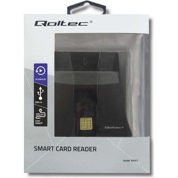 Thumbnail - Qoltec Skeneris Smart chip ID card scanner USB 2.0 Plug&Play vertical (USB 2.0), Speicherkartenlesegerät, Schwarz