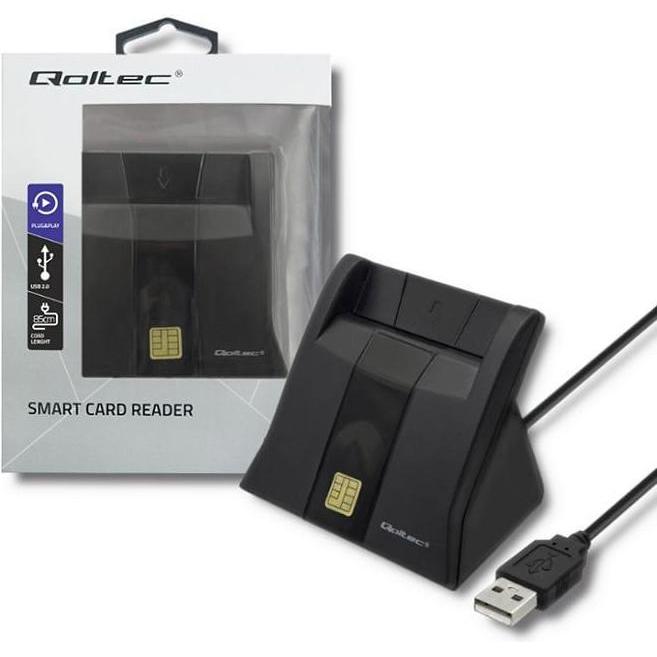 Qoltec Skeneris Smart chip ID card scanner USB 2.0 Plug&Play vertical (USB 2.0), Speicherkartenlesegerät, Schwarz
