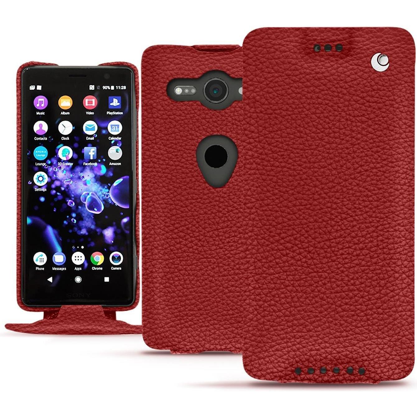 Noreve Lederschutzhülle vertikal (Sony Xperia XZ2 Compact), Smartphone Hülle, Rot