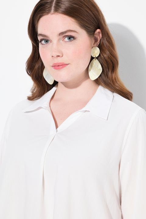 Actual product image Ulla Popken Eco Cotton Embroidered Hem Collared Blouse (46, 48)