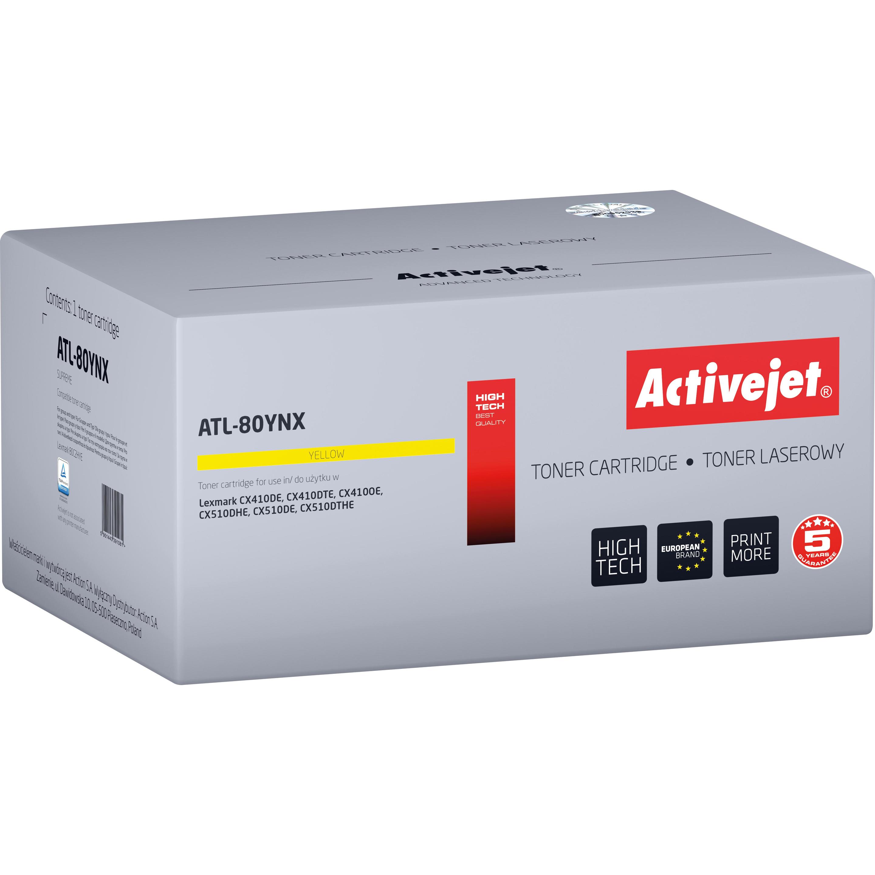 Activejet, Toner, Toner ATL-80YNX (Ersatz Lexmark 80C2HYE Supreme 3000 Seiten gelb)