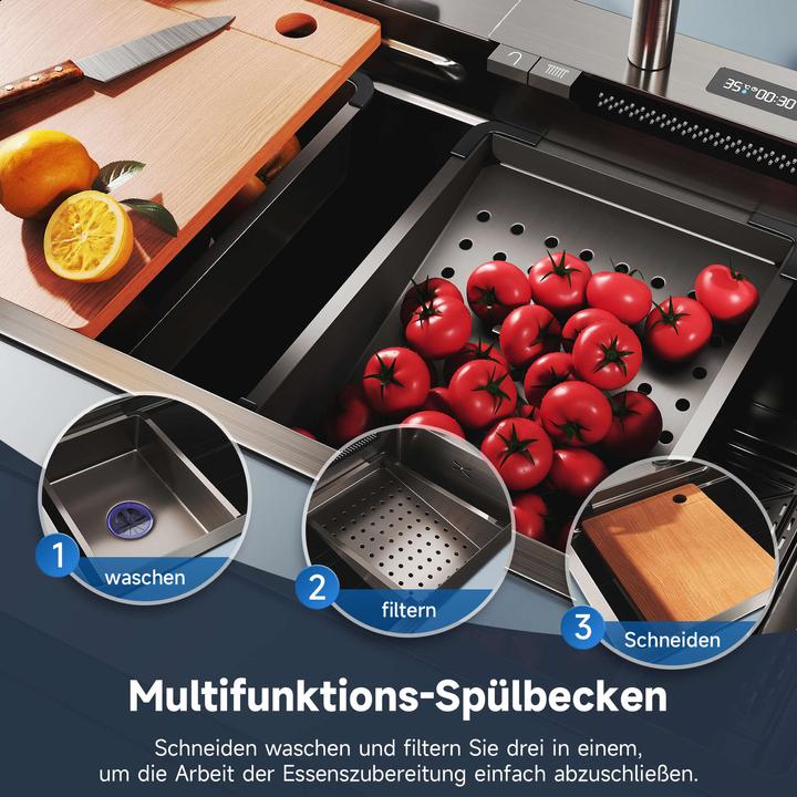 Produktbild SONNI Edelstahl-Splbecken 75x45x23cm Multifunktionsspalte, Einbausple mit Kchenzubeh?r-Set (Einbauspüle, 45 cm, 75 cm)