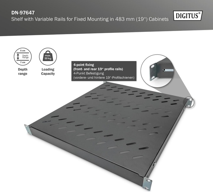 Actual product image Digitus DN-19 TRAY-1-800-SW Shelf fixed 525mm, max. 50kg black