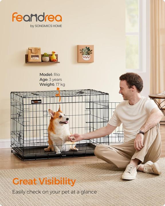 Produktbild Songmics Hundekäfig Klappbar 2 Türen Kunststoffschale Schwarz