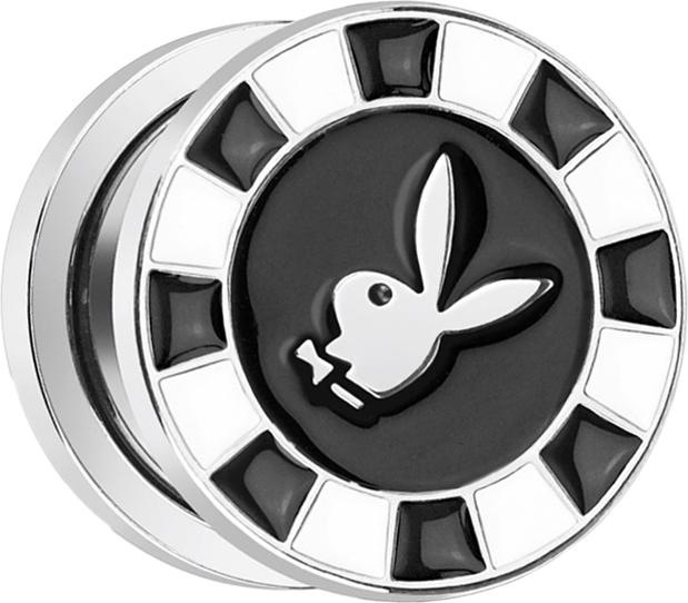 Produktbild Star Piercing Plug mit Playboy Bunny auf Schwarzem Poker Chip (ohne Messing, Chirurgenstahl 316L)