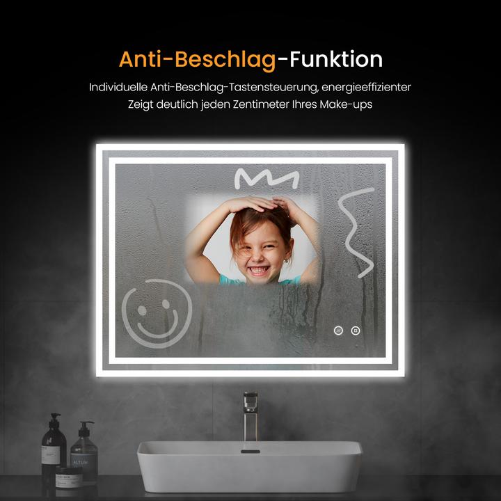 Produktbild Emke Badspiegel mit Beleuchtung 100*60cm,Beschlagfrei, Kaltweiss6500K, Dimmbar, Touch Schalter