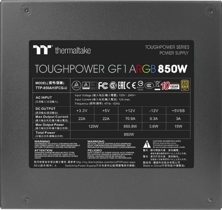 Image du produit Thermaltake ToughPower GF1 (850 W)