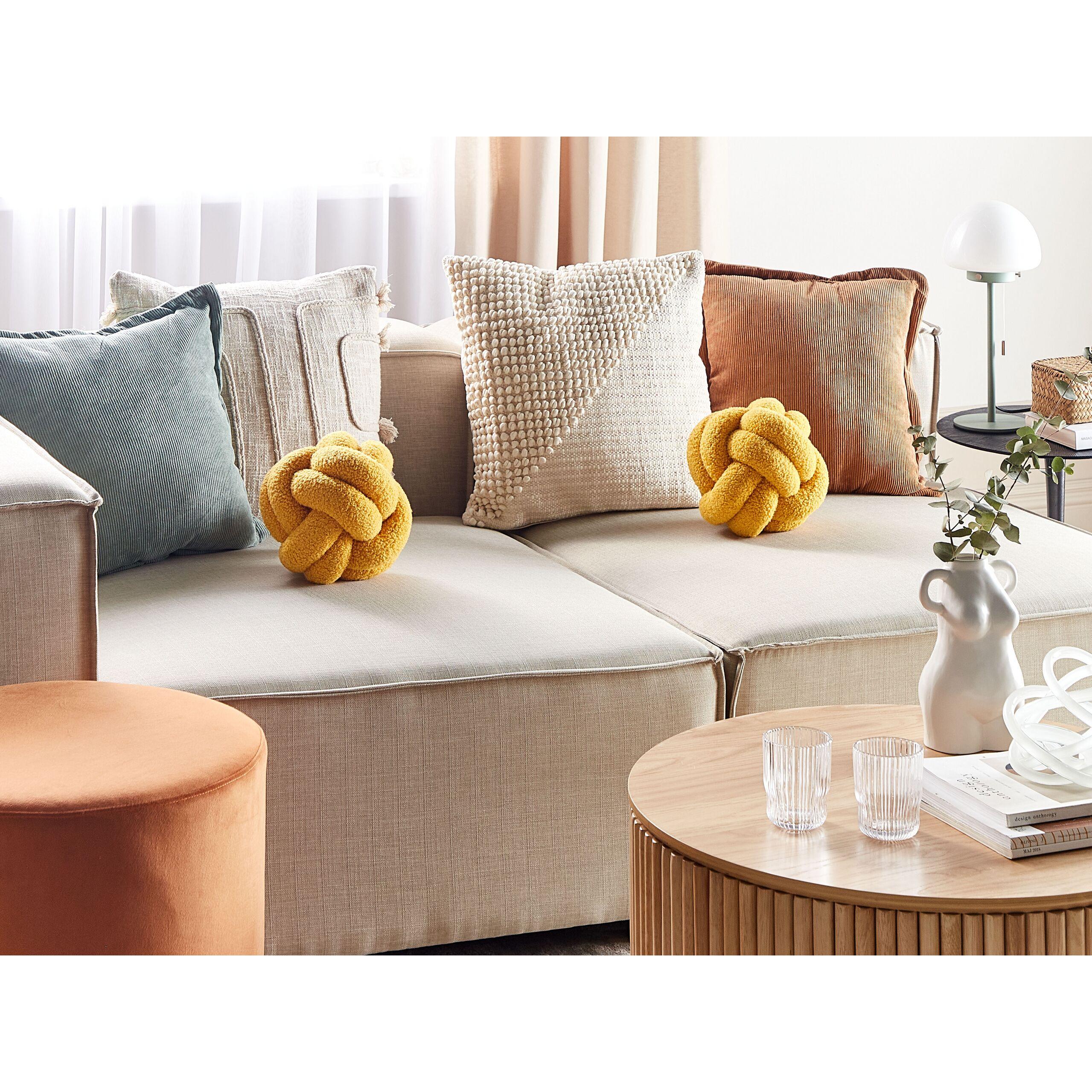 Thumbnail - Beliani, Dekokissen, Boucle Knoten Kissen Gelb 19 x 19 cm MALNI (19 x 19 cm)