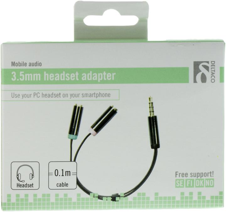 Actual product image Deltaco Adapter PC-headset 1 x 3.5mm ha -> 2 3.5m ho (Jack adapter)
