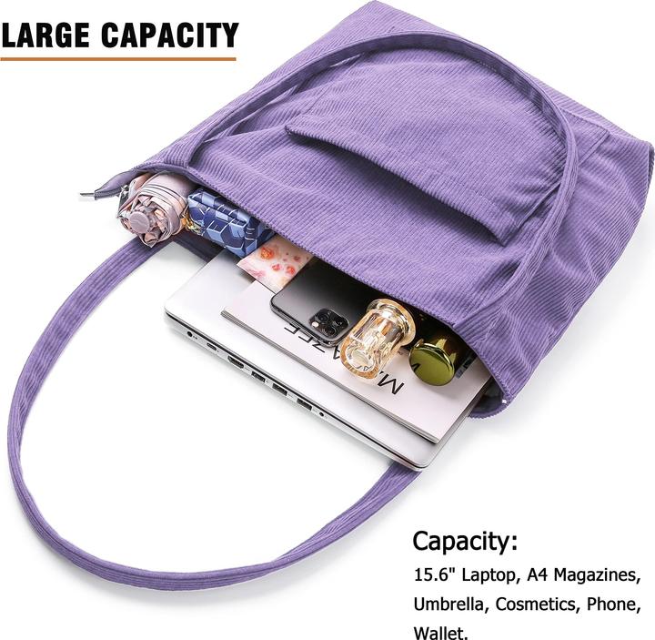 Produktbild Only-Bags.Store Kordtasche Umhängetasche mit Reissverschluss, Shopper Tasche Umhängetasche grosse Tragetasche