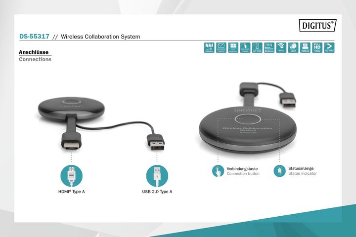 Produktbild Digitus Wireless Collaboration System (50 m, HDMI 2.0)