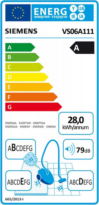 Energie-Label Siemens Staubsauger mit Beutel, synchropower, VS06A111