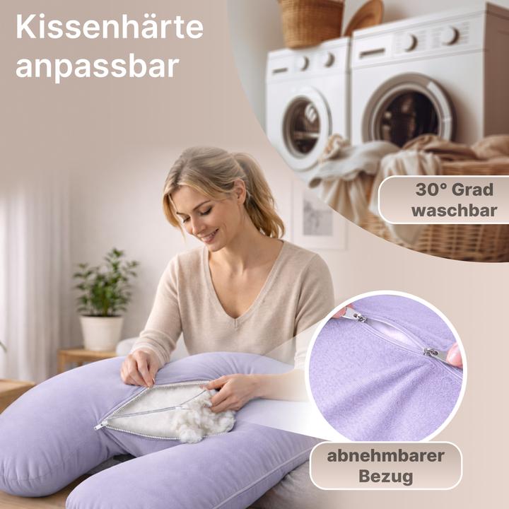 Produktbild Eloneo Seitenschläferkissen mit Bezug, Stillkissen, Schwangerschaftskissen XXL, Lila