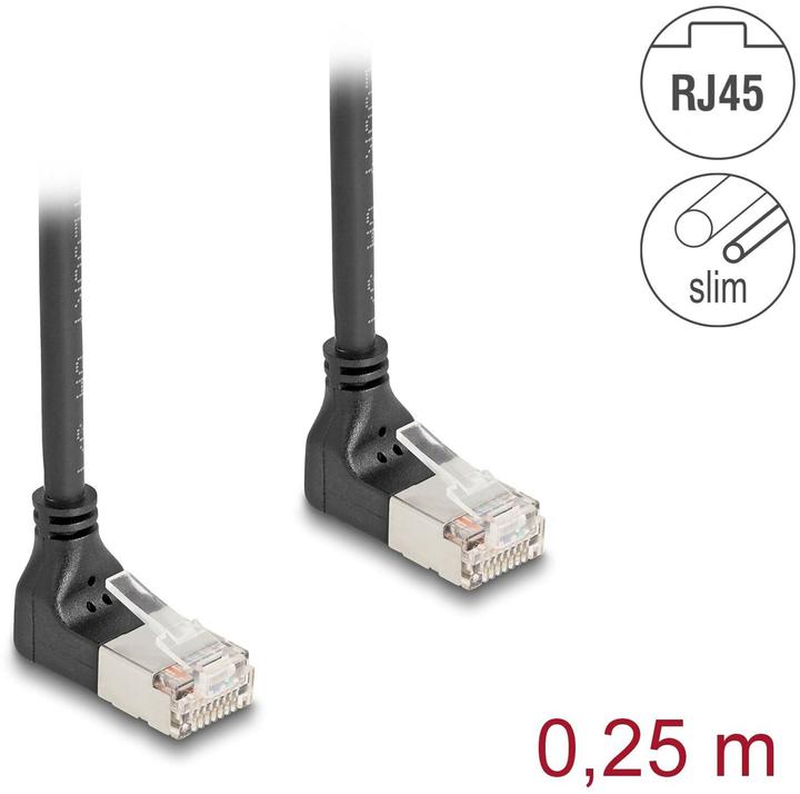 Actual product image Delock RJ45 network cable Cat.6A S/FTP Slim 90° top / top (S/FTP, CAT6a, 0.25 m)