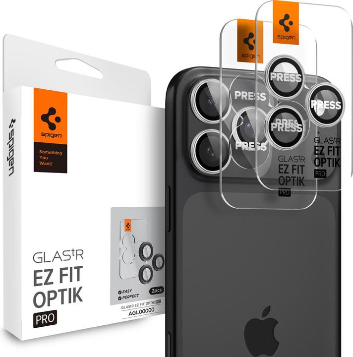 Produktbild Spigen Glass tR EZ Fit Optik Pro 2 Pack (2 Stk., Apple iPhone 14 Pro, Apple iPhone 14 Pro Max, Apple iPhone 15 Pro, Apple iPhone 15 Pro Max, Apple iPhone 16 Pro, Apple iPhone 16 Pro Max, Apple iPhone 17 Pro, Apple iPhone 17 Pro Max)