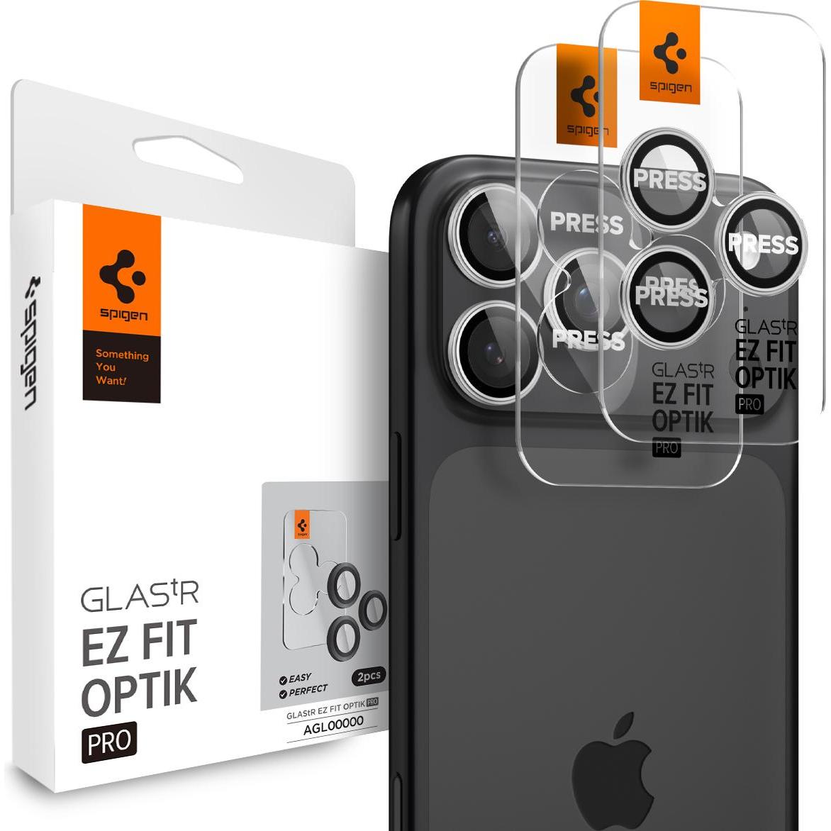 Spigen Glass tR EZ Fit Optik Pro 2 Pack (2 pz., Apple iPhone 14 Pro, Apple iPhone 14 Pro Max, Apple iPhone 15 Pro, Apple iPhone 15 Pro Max, Apple iPho