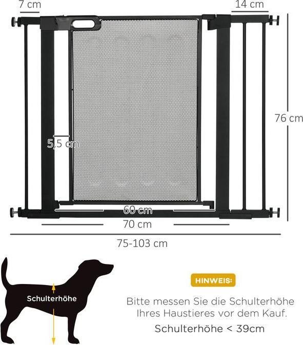 Image du produit Swisshandel24 Porte d'escalier pour animaux Porte pour chiens, réglable de 75 cm à 103 cm, noir (75 cm)