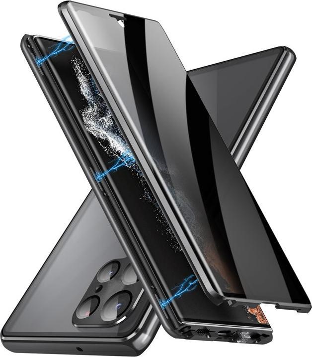 Produktbild Deltalabs Galaxy S24 Ultra Magnetische Alu Schutzhülle + Glas Back/Privacy, Schwarz (Samsung Galaxy S24 Ultra)