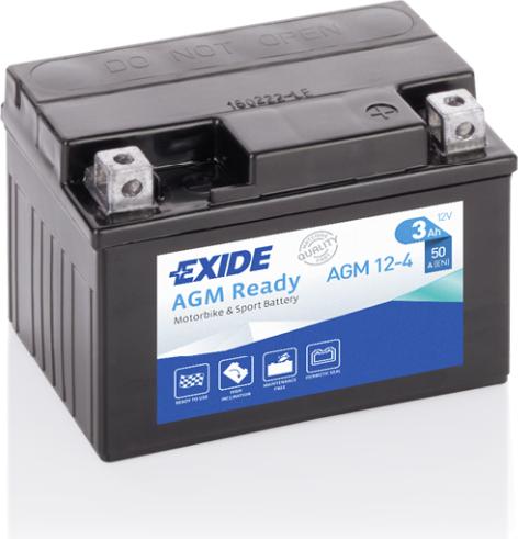 Actual product image Exide AGM Ready AGM12-4 YTX4L-BS Motorcycle Battery 3Ah (DIN 50314) (3 Ah)