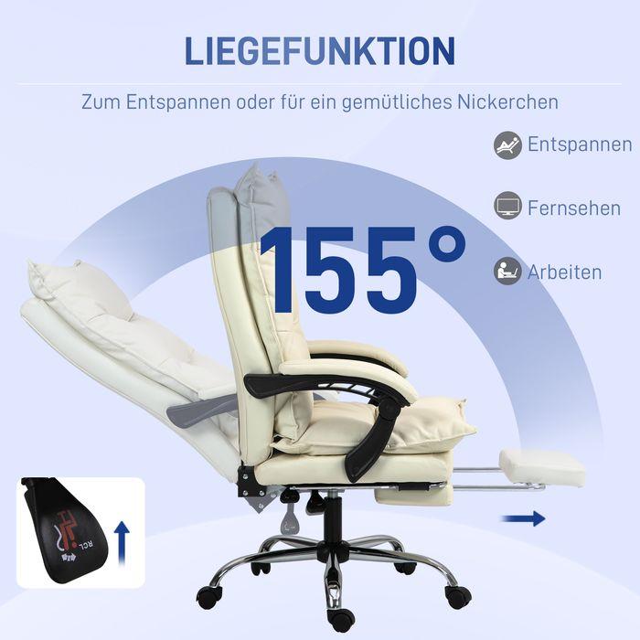 Image du produit Swisshandel24 Bürostuhl mit Liegefunktion, Fussstütze, ergonomisch Kunstleder Beige (55 - 63 cm)