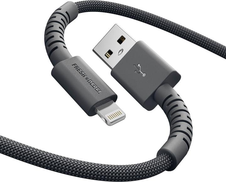 Actual product image Fresh'N Rebel Fresh 'n Rebel USB-A zu Lightning silicone geflochtenes Kabel "FlexWave" 2m, Storm Grey (2 m, 30 W)