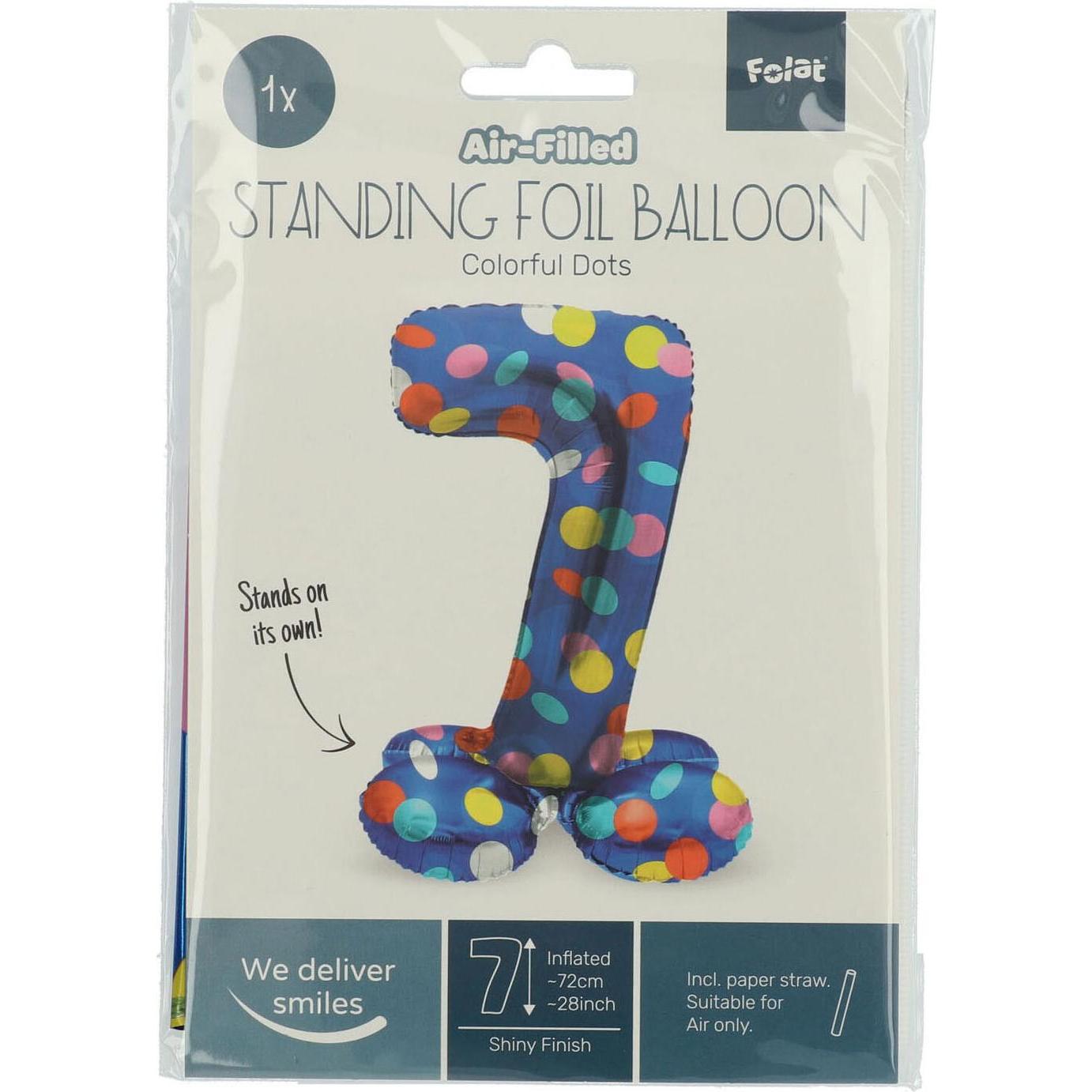 Thumbnail - Folat Stehender Folienballon Bunte Punkte Zahl 7 - 72cm