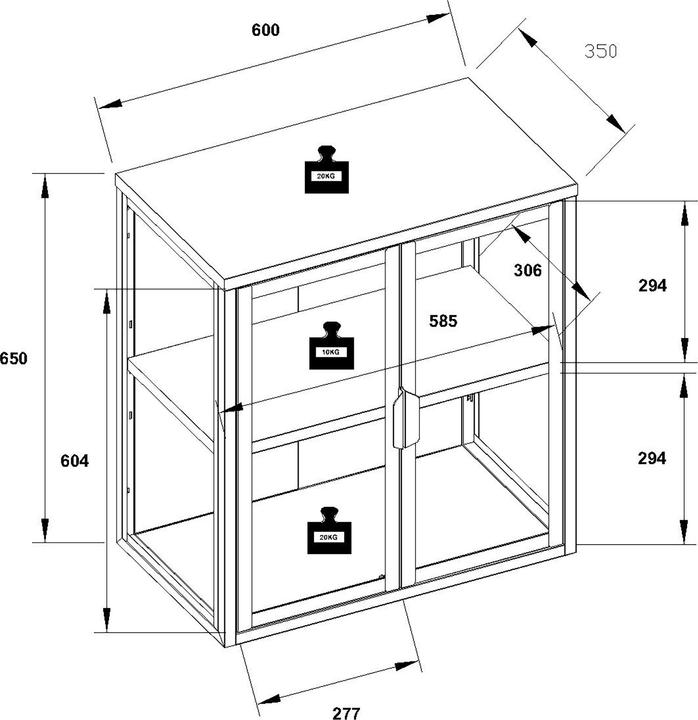 Produktbild VCM Wandvitrine Hängevitrine Glas Floka S (60 x 35 x 65 cm)