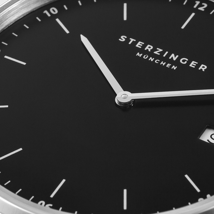 Immagine prodotto Sterzinger Orologio al quarzo da uomo in vera pelle nera - 30498 (Orologio da polso analogico, 38 mm)