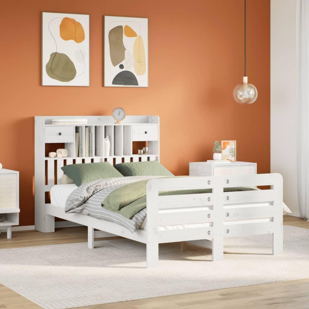 VidaXL, Bett, Massivholzbett Holzbett Bett mit Regal ohne Matratze Weiss 150x200cm (150 x 200 cm)