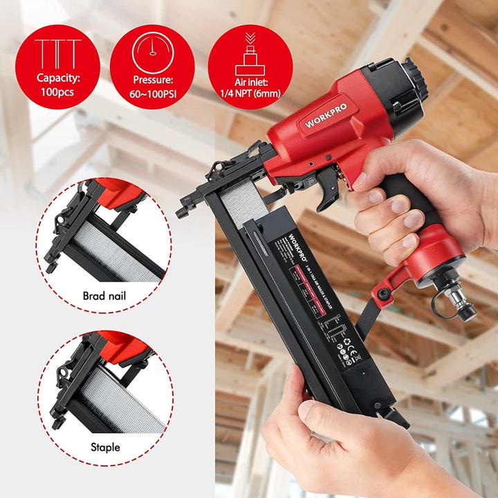 Actual product image Workpro 2in1 pneumatic nailer with accessories (Nail gun)