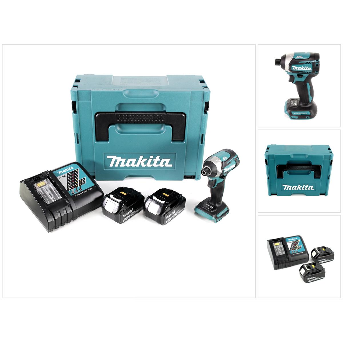 Makita, Bohrmaschine + Akkuschrauber, DTD 154 RMJ Akku Schlagschrauber 18V 1/4" 175Nm Brushless + 2x Akku 4,0Ah + Ladege...