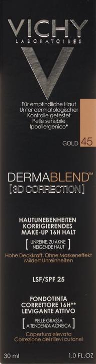 Actual product image Vichy Dermablend (3D Correction) Skin Imperfections Optically Correcting Make-up (45 Gold)