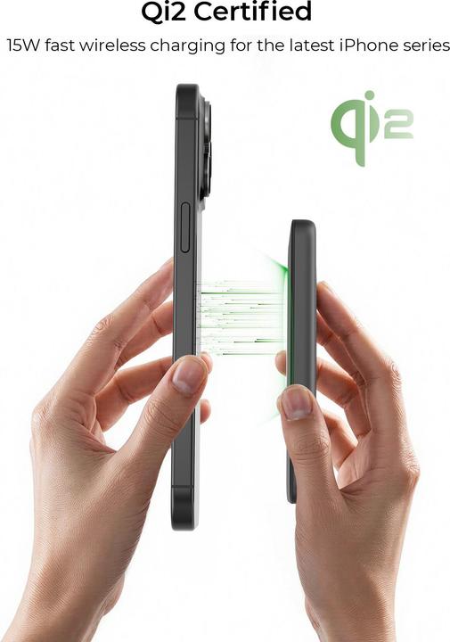 Produktbild Aukey MagFusion Slim 5000mAh PB-MS07A BG Powerbank Qi2 Wireless,Black (5000 mAh, 20 W, 18 Wh)