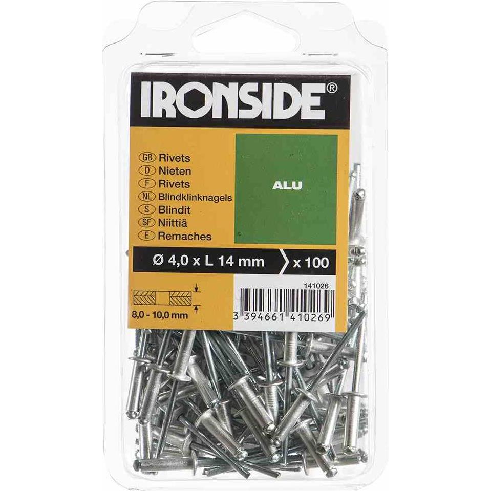 Ironside, Nieten, Blindnieten 4,0 x 14 mm Aluminium, Verpackungsinhalt: 100 Stück