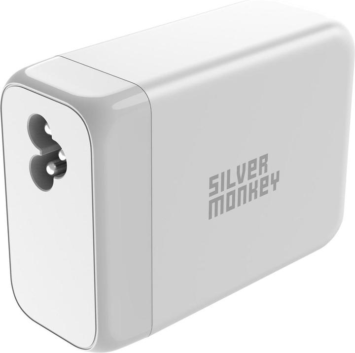 Produktbild Silver Monkey SMA156 200W GaN-Ladegerät 3x USB-C PD USB-A QC 3.0 mit abnehmbarem Stromkabel – Weiss (200 W)