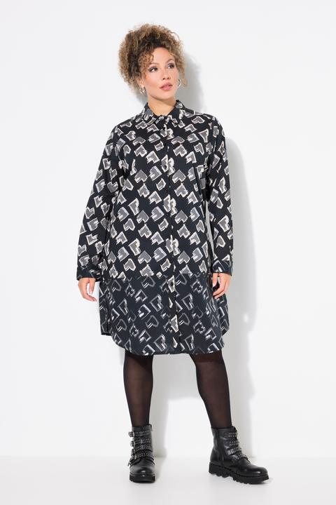Produktbild Ulla Popken Longbluse, Herzen, A-Linie, Hemdkragen, Langarm (54)