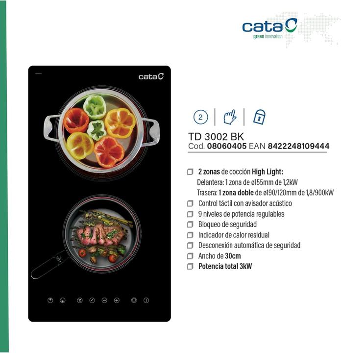 Produktbild Cata Einbau-Cerankochfeld, Domino (29 cm, Glaskeramik Kochfeld)