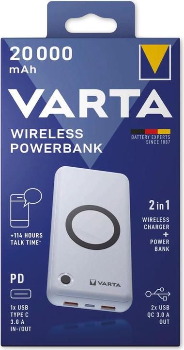 Productafbeelding Varta Draadloze Power Bank + Oplaadkabel (20000 mAh, 20 W, 74 Wh)