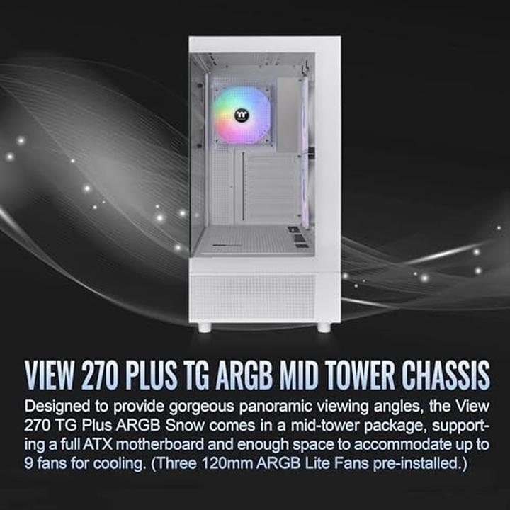 Actual product image Thermaltake View 270 Plus TG ARGB Snow Mid Tower Chassis (ATX, mATX, Mini-ITX, E-ATX)