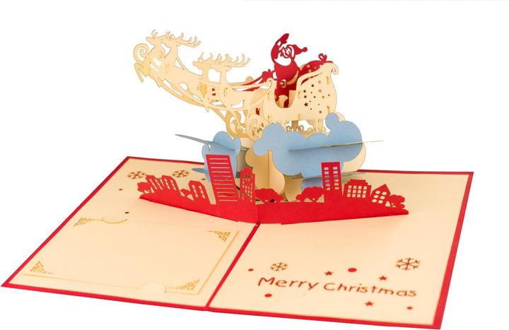 Image du produit Hervorragend 3D Pop-up Karte Nikolaus mit Rentierschlitten Merry Christmas rot (1 pcs)