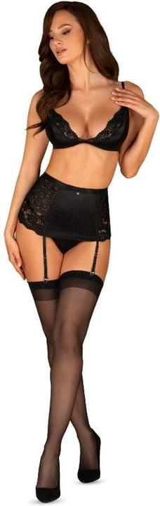 Actual product image Obsessive Blanita 3-piece Lace Suspender set - Black (L)